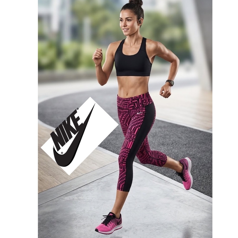 Nike Dri-FIT Running Leggings Pink Black Geometric Glitch Crop Tights‎ Small